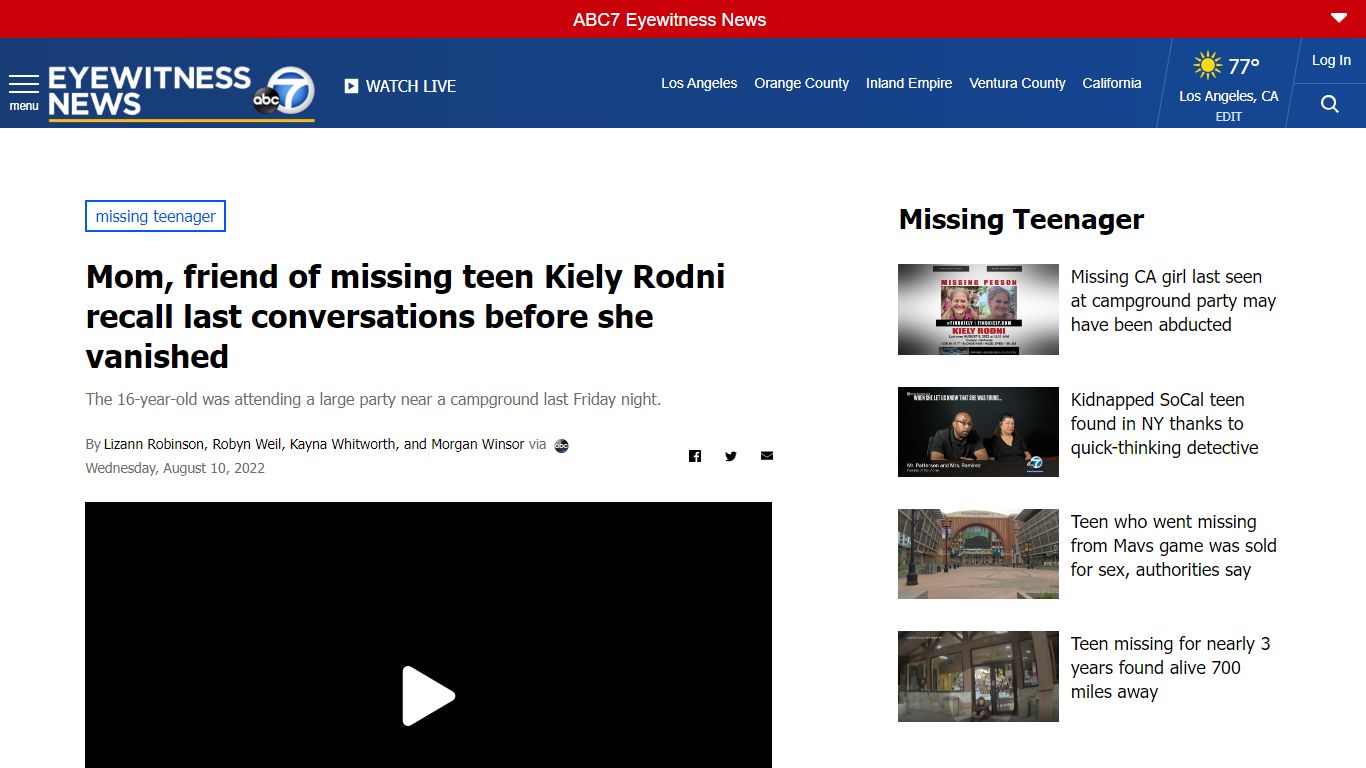 California missing girl: Mom, friend of missing teen Kiely Rodni recall ...